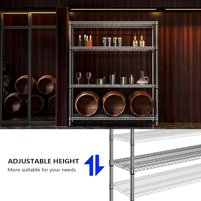 M MZG 2800 LBS 59" W 4 Tier Storage Shelves Rack Metal Wire Shelving Unit, Storage Standing Shelf Organizer for Laundry Bathroom Kitchen Pantry Garage Utility Room, Chrome 17.7" D x 59.1" W x 70.4" H