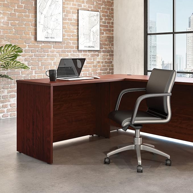 Desk Return, 42 Inch Desk Extension, Office Desk Add On with 1 Inch Melamine Top, Red Finish, Compatible Desks, Left or Right Attachment, Cord Management Grommet