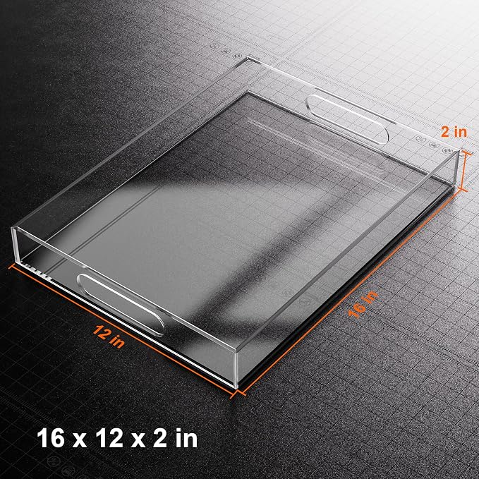 Serving Tray 12x16 Inch Decorative Clear Acrylic Serving Platter for Appetizers, Breakfast, Snacks – Perfect for Parties, Events, and Home Use, 1 Pack