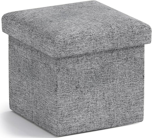 Ornavo Home Small Storage Ottoman Foldable Collapsible Cube Square Linen Ottoman Foot Rest Stool Seat, for Living Room, Bedroom, Home Office, Dorm - 12 x 12 x 12, Gray