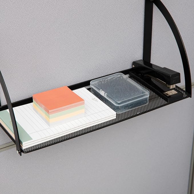 Mind Reader Hanging Cubicle Shelf Organizer, Cubicle Shelf for Office Supplies, Plants, and Decor, Easy to Install, Metal, Black