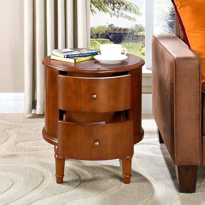 Set of 2 Storage Side End Table with 2 Drawers and Pull-Out Shelf, Small Sofa Side Table Living Room No-Tools Assembly, Solid Wood Narrow Beside Tables 11.8”W x 21.6”L x 22.9”H, Brown,BG-A1359-MG
