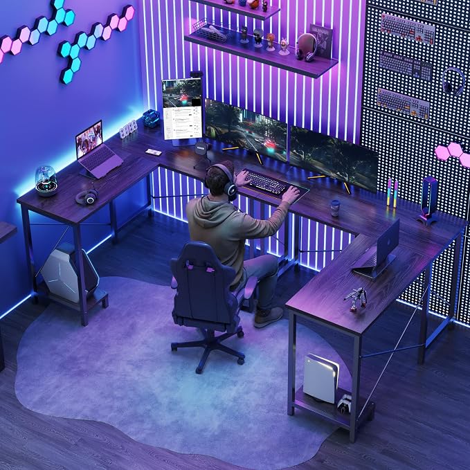 DUMOS L Shaped Desk, Gaming Computer Desks Corner Office Table with CPU Shelf for Home Study Writing Work Station 50 Inch, Sturdy L-Shaped Design, Ideal for PC Setup, Study, and Home Office, Grey