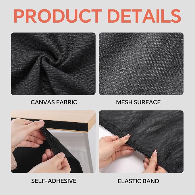 MABOZOO Under Desk Privacy Panel with Management Net, Self Adhesive Desk Skirt with Cord Organizer for Home Office, Standing Desk, Wire Management Under Desk Accessories (Black)