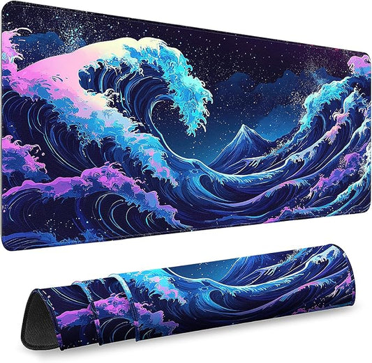 Gaming Desk Mat with Silky Smooth Surface & Exquisite Patterns,31.5x11.8 Inches Large-Sized Mouse Pad, Perfect for Extended Gaming,Work,and Home Office Decor (Japanese Waves 2)