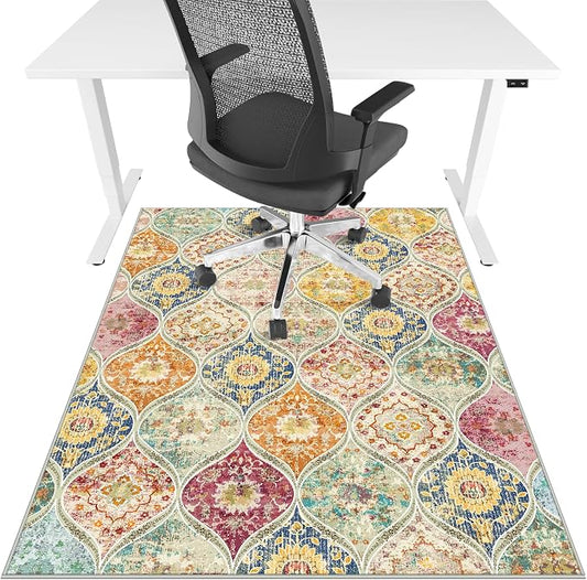 Office Chair Mat for Hardwood Floor & Tile Floor,36"X 48" Heavy Duty Desk Chair Mat for Hard Floors, Under Desk Rug for Rolling Computer Chair,Anti Slip,Low Pile Carpet Floor Protector-Multi