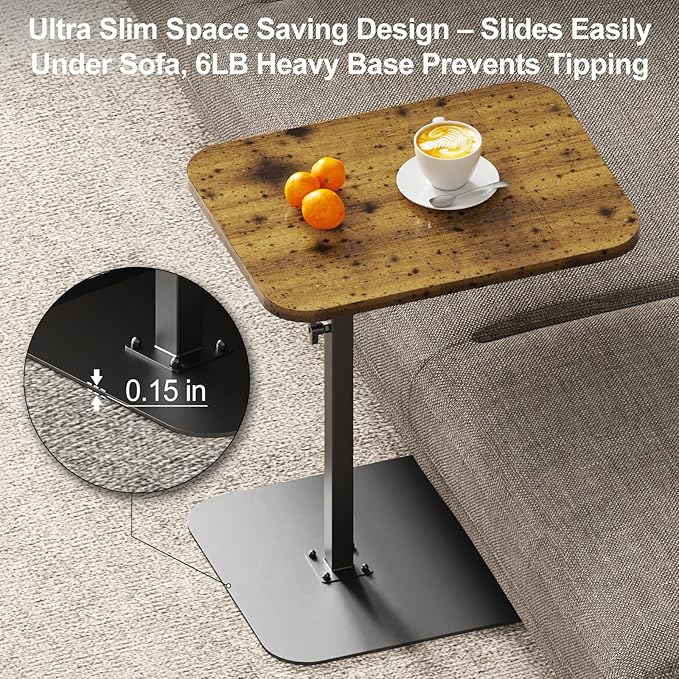 HzTinT Large Tv Tray Side Table Sofa Tray for Couch Heavy Metal Base Swivel/Adjustable Height, Sofa Bed Bathroom Study TV Tray C Shaped End Table Food Snack Trays for Eating