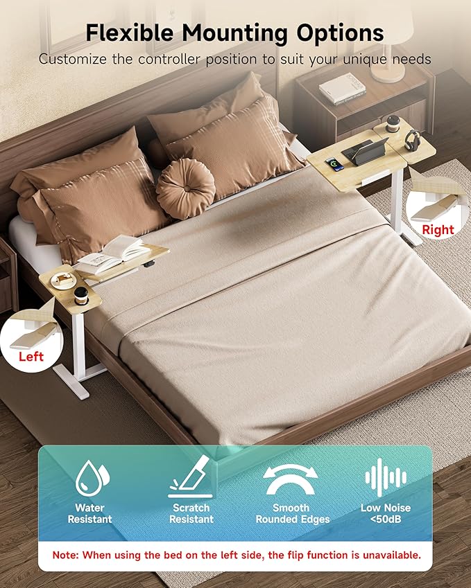 BZIUM Overbed Bedside Table with Hidden Wheels, Adjustable Medical Tilt Top Hospital Bed Table Over The Bed, Rolling Desk Mobile Standing Desk (31.5x15.8, Maple)