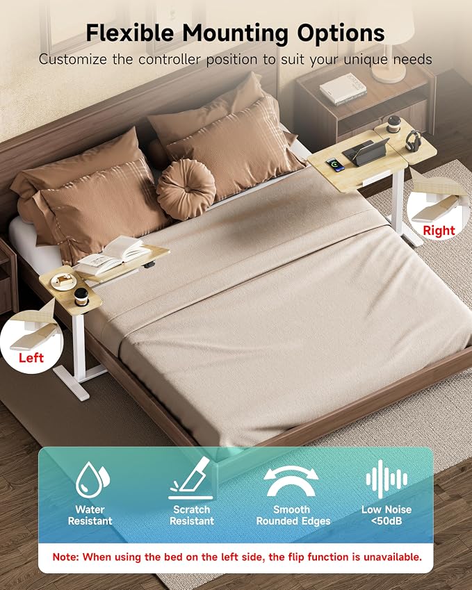 BZIUM Overbed Bedside Table with Hidden Wheels, Adjustable Medical Tilt Top Hospital Bed Table Over The Bed, Rolling Desk Mobile Standing Desk (27.6x15.8, Maple)