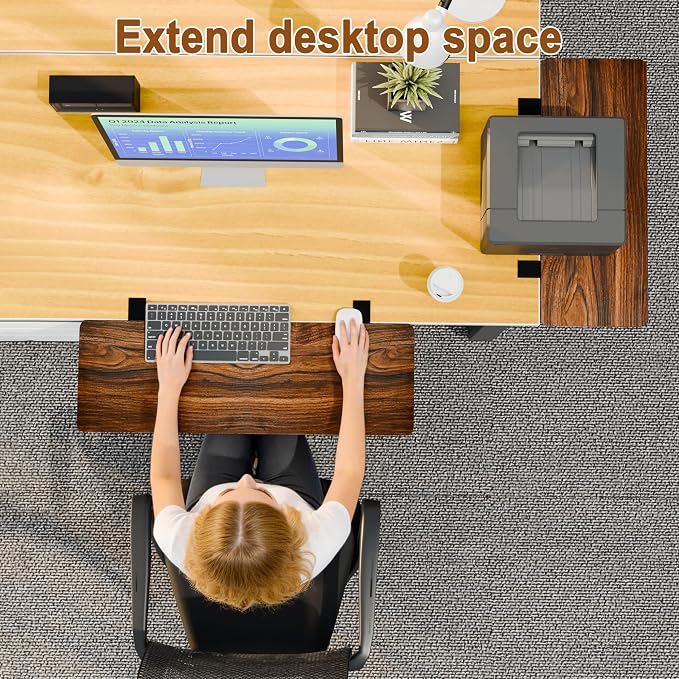 Ergonomic Desk Extender Tray, 24.02"×11.81" Clamp-On Arm Rest Shelf, 90° Foldable Computer Elbow Support for Office Home, Space-Saving Keyboard Mouse Tray (Vintage Burnt Color)
