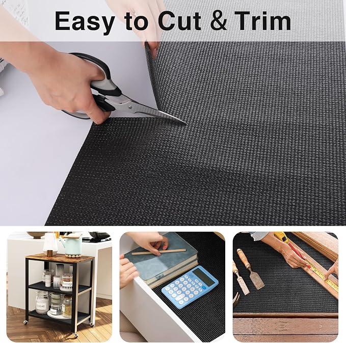 PABUSIOR Under Sinks Cabinet Liner: 5MM Thick Foam Kitchen Shelf Liners 22" x 82.7 Inch - Black Strong Grip Non-Slip Easy to Cut Large Tool Box Drawer Mat for Garage Shelving