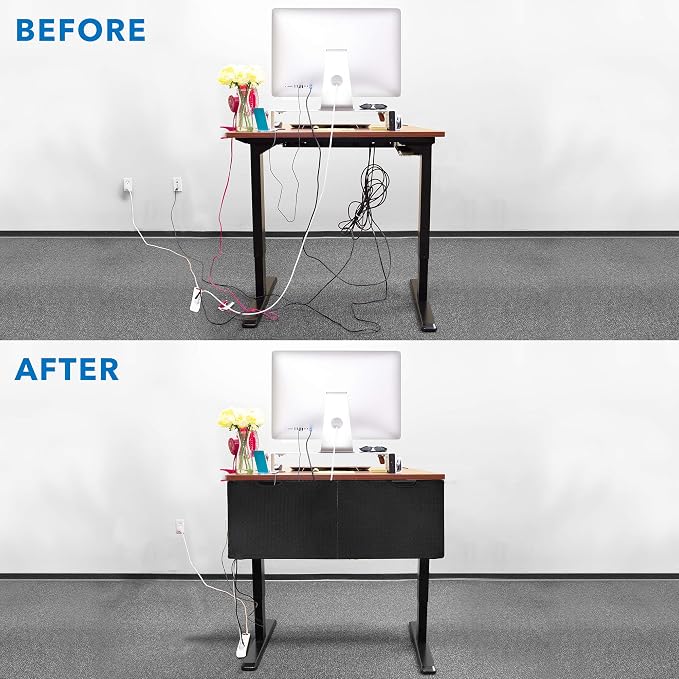 Mount-It! Under Desk Privacy Panel for Sit Stand Workstations [41 Inches Wide], with Cable Management and Organizer Pockets, Modesty Desk Skirt for Home and Office (Black)