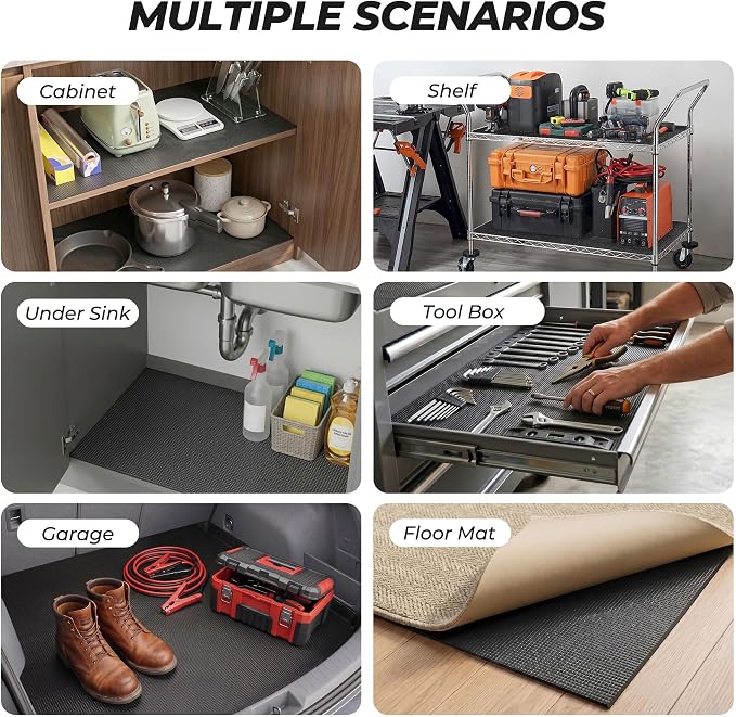 PABUSIOR Thick Toolbox Drawer Liners: Non Slip Heavy Duty Tool Box Foam Shelf Liner - Black Strong Grip Cabinet Protector Mat for Garage Shelves 12" W x 197" L