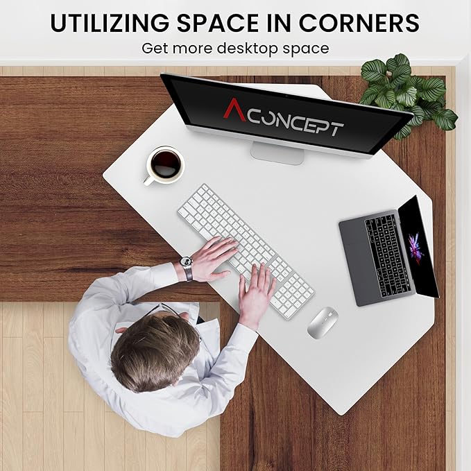 Aconcept 36 inch White Corner Height Adjustable Standing Desk Converter, One-Click Sit to Stand up Desk Riser, Pre-Assembled for Dual Monitor and Laptop Workstation