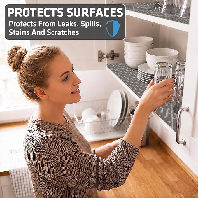 Drymate Premium Luxury Shelf & Drawer Liner, Thick Cushioned Fabric, Non-Adhesive, Absorbent, Waterproof, Slip-Resistant, Liners for Kitchen Cabinets, Cupboards (USA Made)(12”x59”)(2-Pack)(Taupe)