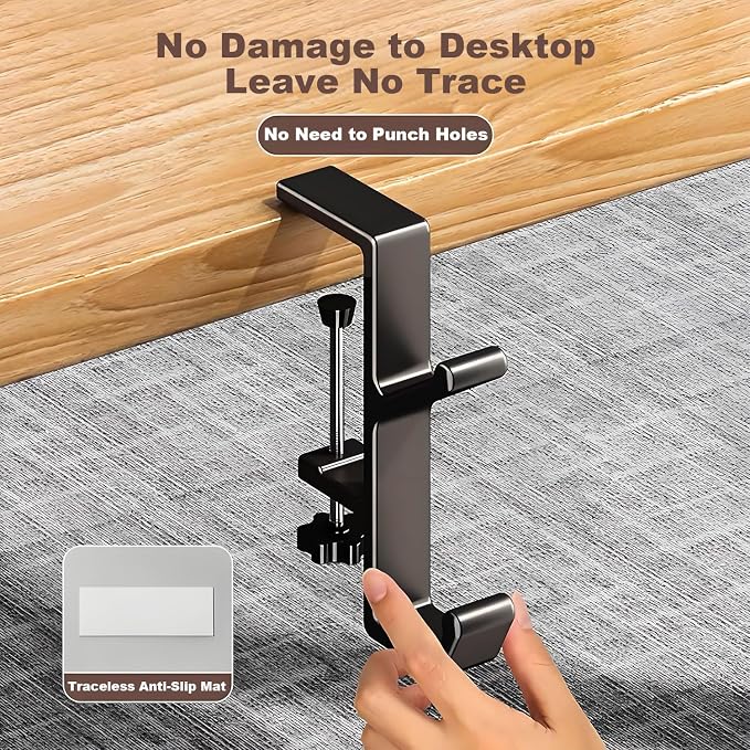 Headphone Stand - Aluminum Alloy Headphone Holder, Under Headset Stand for Desk Fit for PC Gaming Headset Hanger Hook Suitable for Office, Computer, Student Class Desk, Handmade Creator Table (Black2)