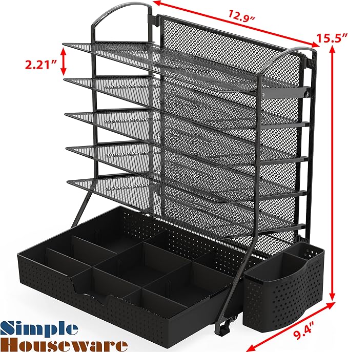 Simple Houseware 6-Tier Desk Document File Tray Organizer with Supplies Sliding Drawer, Black