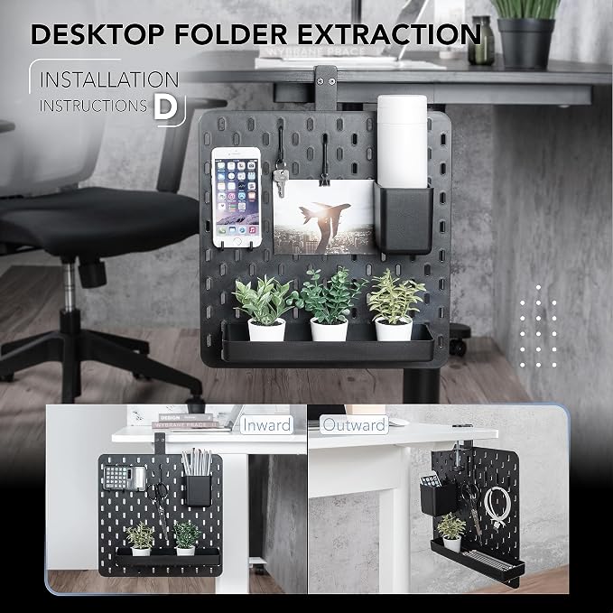 EHO Clamp-On Desk Pegboard, 13.5 x 14 inch Privacy Divider, Desk Partition Panel, No-Drill Desk Mounted Organizer, Combination Peg Board for Office, Gaming, Home, Plants, Black
