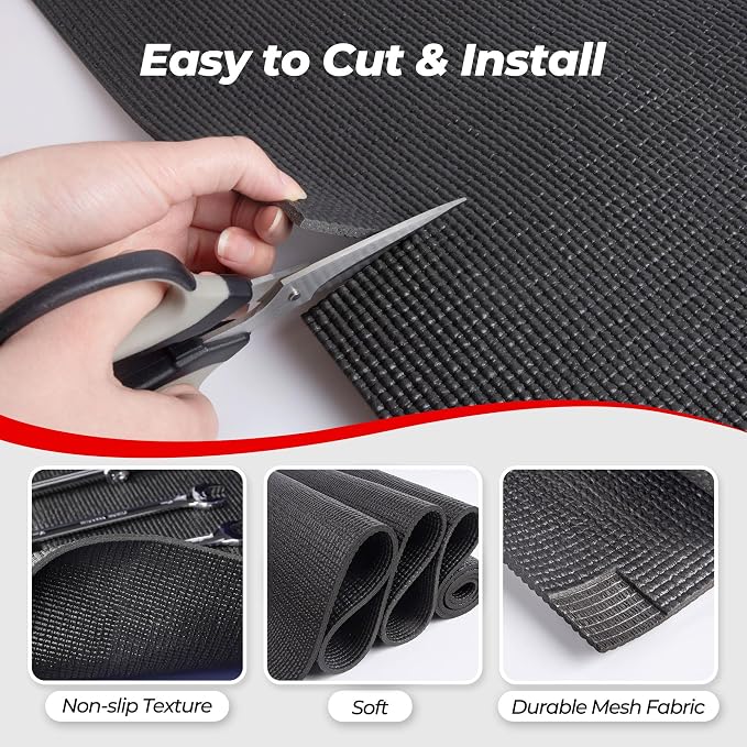 PABUSIOR Toolbox Liner 20" Wide: 5MM Thick Large Tool Box Drawer Shelf Liners for Under Sink - Non Slip Foam Heavy Duty Cabinet Mats for Garage Shelves 20" W x 98" L Black