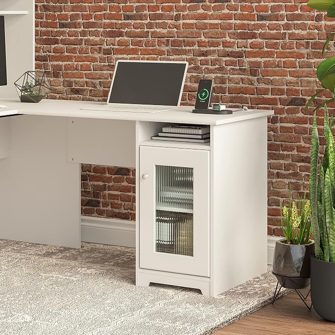 Bush Home Cabot Desk Return with Storage, White