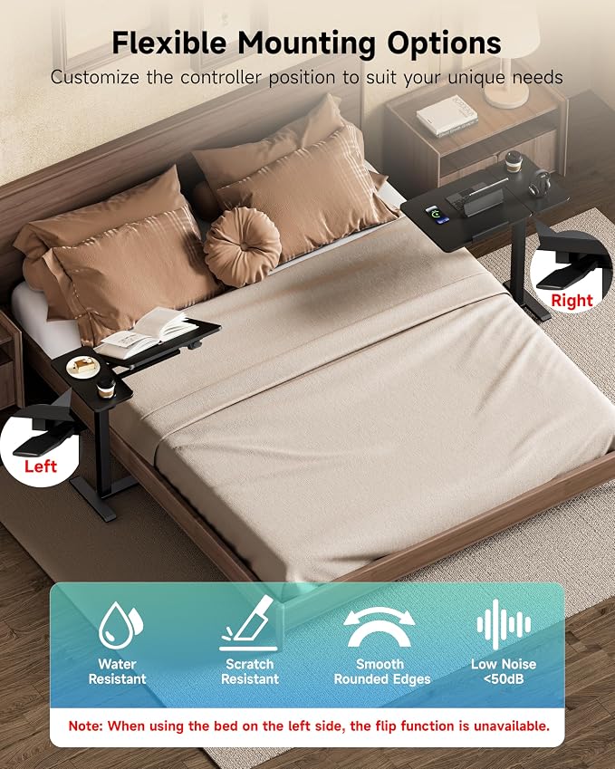 BZIUM Overbed Bedside Table with Hidden Wheels, Adjustable Medical Tilt Top Hospital Bed Table Over The Bed, Rolling Desk Mobile Standing Desk (31.5x15.8, Black)