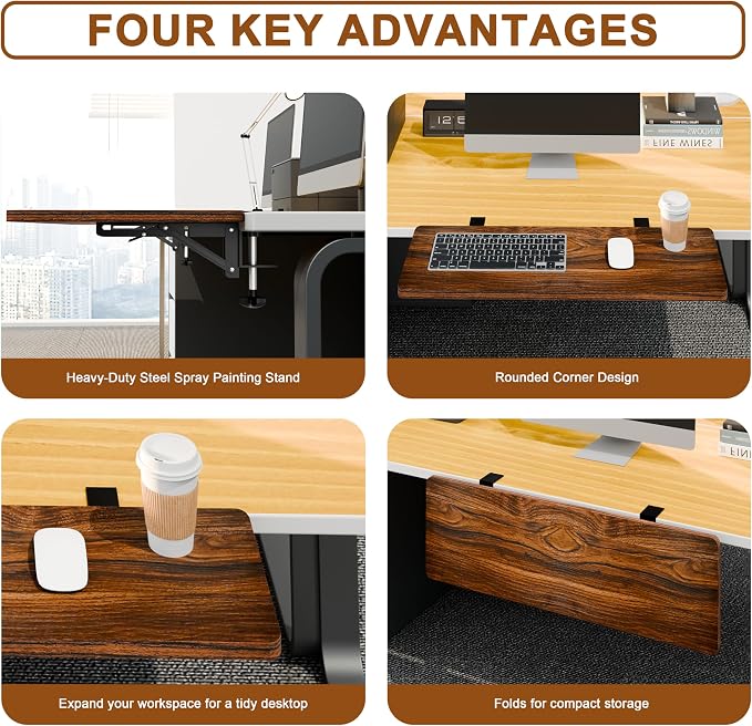 Ergonomic Desk Extender Tray, 24.02"×11.81" Clamp-On Arm Rest Shelf, 90° Foldable Computer Elbow Support for Office Home, Space-Saving Keyboard Mouse Tray (Vintage Burnt Color)