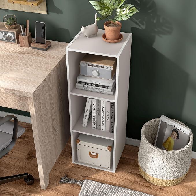 Homes: Inside + Out Apexa 3-Cube Storage Organizer Shelves, Stackable Wood Bookcase Fits Cubby Bins for Organization, Dorm Teen Room Decor & Home Office, Taupe Grey