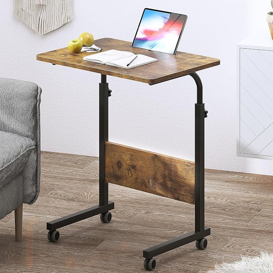 DlandHome Rolling Desk Mobile Standing Desk Mobile Side Table 23.6 Inches w/Wheels Adjustable Movable Portable Laptop Computer Stand for Bed Sofa,Retro,DUS-05-3-60FG