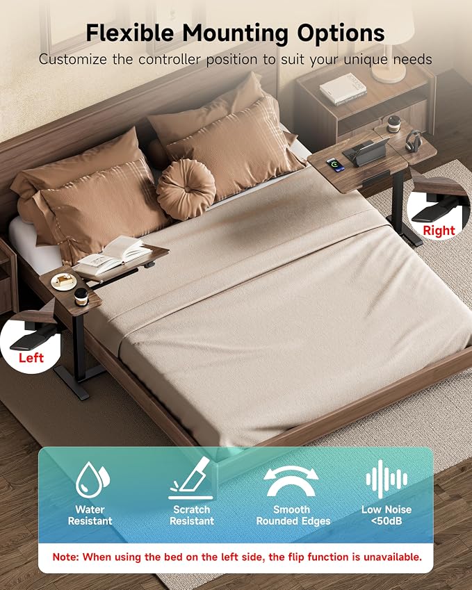 BZIUM Overbed Bedside Table with Hidden Wheels, Adjustable Medical Tilt Top Hospital Bed Table Over The Bed, Rolling Desk Mobile Standing Desk (31.5x15.8, Walnut)