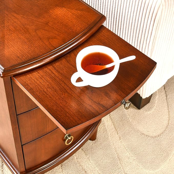 Vintage Round End Table with 2 Drawers, Honey Amber,Bedside Table, 17.7" W x 20.1" H,Side Table for Bedroom Living Room，Easy Assemble,YBG-B5598-MG