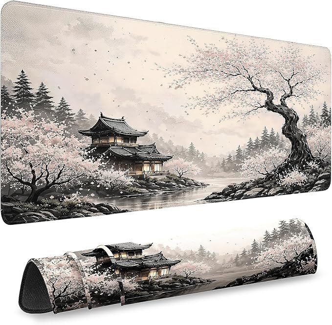 Gaming Desk Mat with Silky Smooth Surface & Exquisite Patterns,31.5x11.8 Inches Large-Sized Mouse Pad, Perfect for Extended Gaming,Work,and Home Office Decor (Japanese Ink Painting 2)