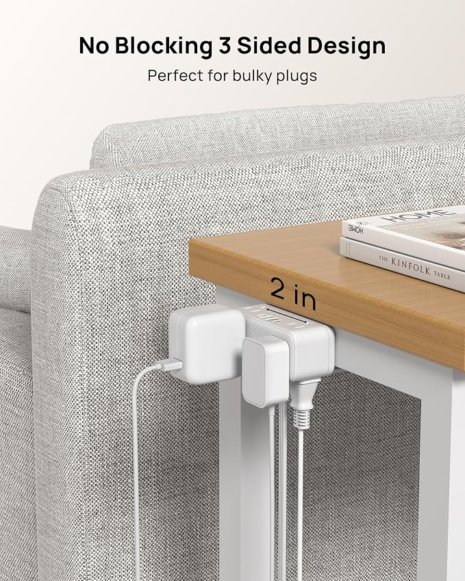 TROND Small Footprint Desk Clamp Power Strip USB C PD 20W, Flat Plug Extension Cord 5ft, 3 Sided 6 Outlets, 4 USB, 900J Surge Protection, Fit 2.16" Tabletop Edge, Home Office Desk Accessories, White
