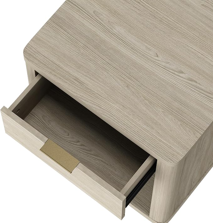 Manhattan Comfort Evelyn Nightstands Set of 2 with Full Extension Drawer and Open Shelf – Modern Bedroom Night Stand or Living Room Side Tables with Storage – Easy Assembly, Natural
