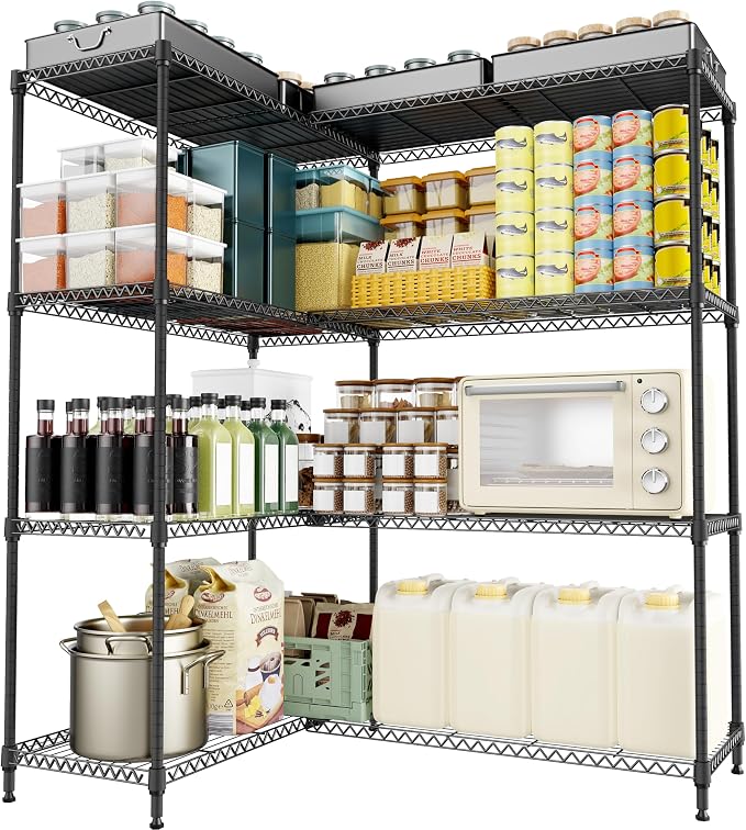 M MZG 4 Tiers Storage Shelves Load 1200LBS, Metal Shelving Wire Metal Shelving Unit Shelves for Storage Adjustable Garage Shelving for Pantry Kitchen Garage Black 15.8" D x 33.5" W x 59.5" H