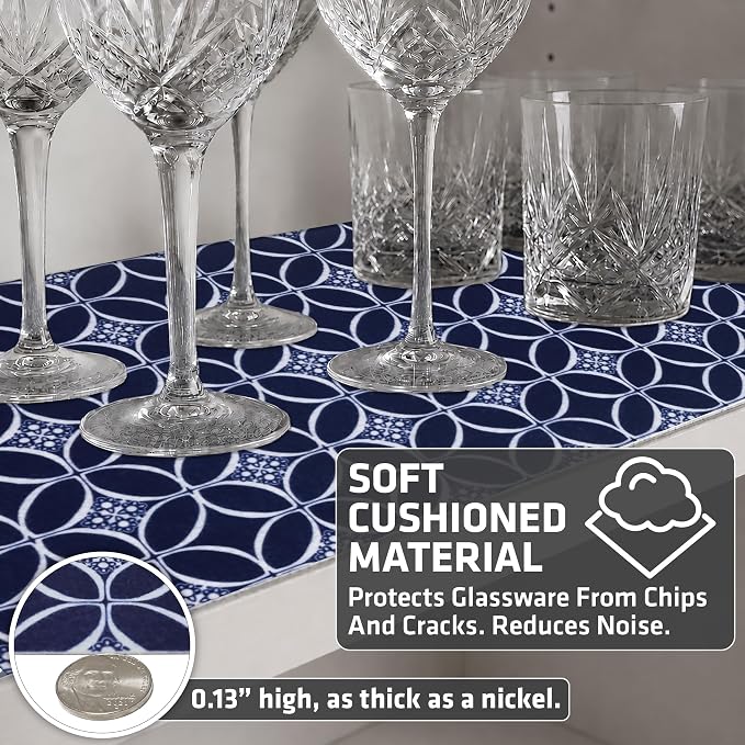 Drymate Premium Luxury Shelf & Drawer Liner, Thick Cushioned Fabric, Non-Adhesive, Absorbent, Waterproof, Slip-Resistant, Liners for Kitchen Cabinets, Cupboards (USA Made)(12”x59”)(2-Pack)(Indigo)