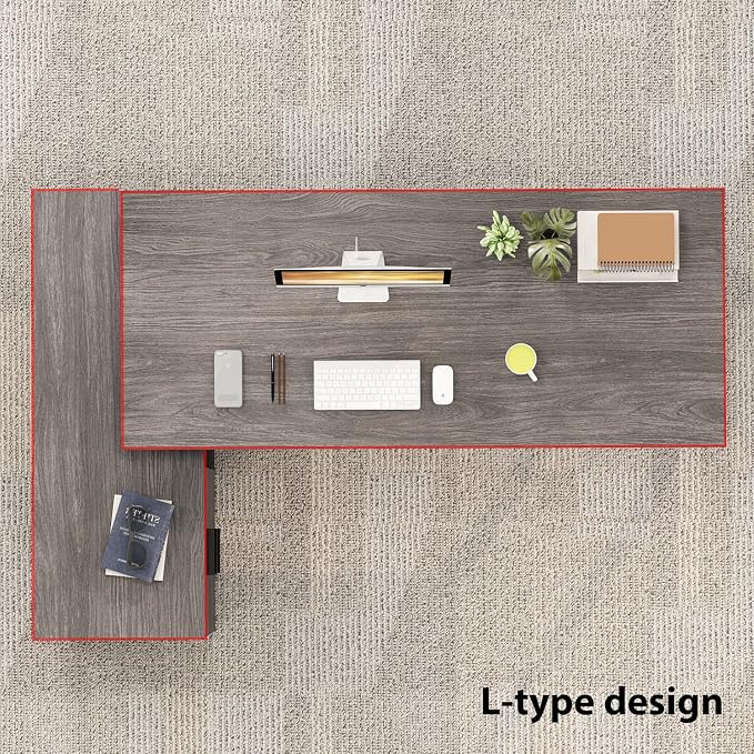 Homsee Home Office Computer Desk Corner Desk with 3 Drawers and 2 Shelves, 54 Inch Large L-Shaped Study Writing Table with Storage Cabinet - Dark Gray & Black