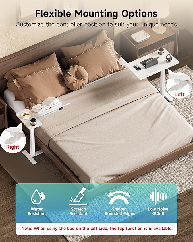 BZIUM Overbed Bedside Table with Hidden Wheels, Adjustable Medical Tilt Top Hospital Bed Table Over The Bed, Rolling Desk Mobile Standing Desk (27.6x15.8, White)