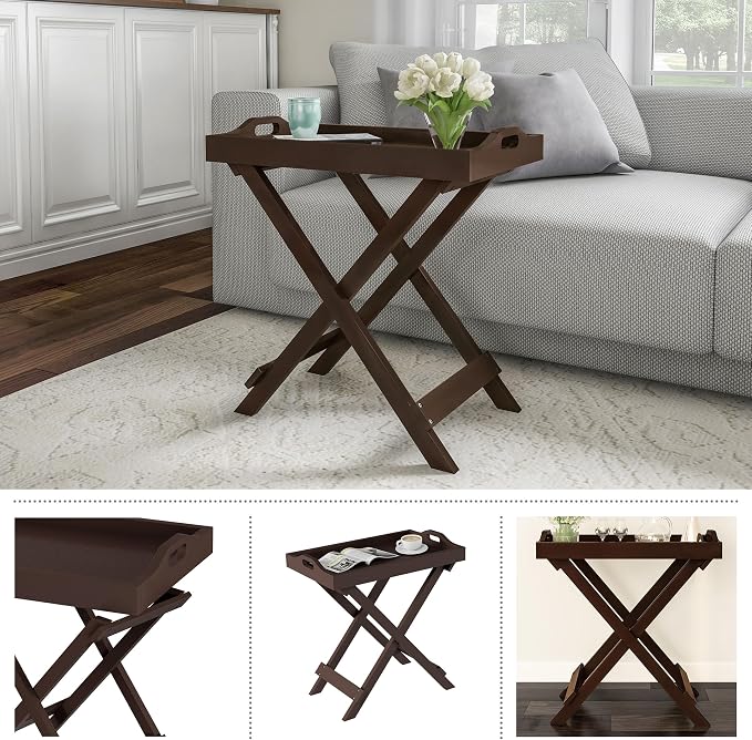 Lavish Home Folding TV Tray Table Set of 2 - Contemporary Side Table with Removable Tray Top for Food Serving, Meals, or Decor in Living Room, Bedroom, or Home Office (Brown)