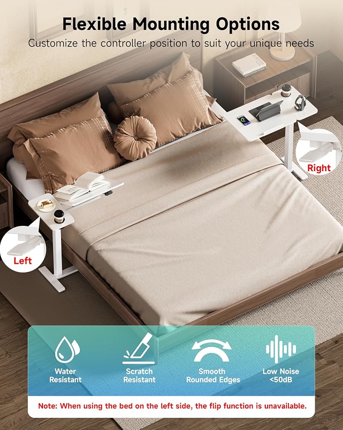 BZIUM Overbed Bedside Table with Hidden Wheels, Adjustable Medical Tilt Top Hospital Bed Table Over The Bed, Rolling Desk Mobile Standing Desk (31.5x15.8, White)
