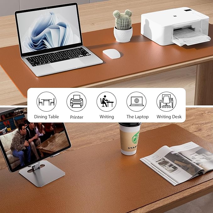 Aothia Faux Leather Desk Mat – Large Mouse Pad, Non-Slip PU Leather Blotter, Waterproof Writing Surface for Office and Home (Brown, 47.2" x 23.6")