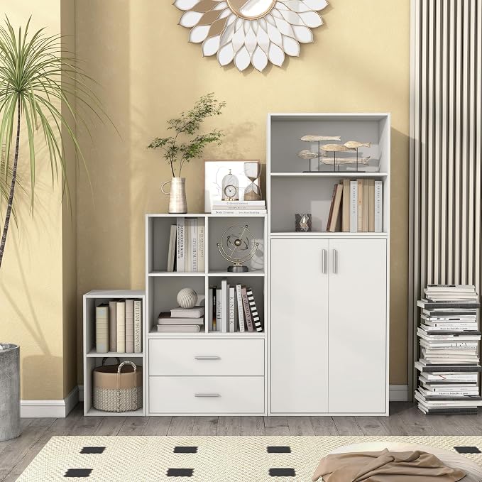 Homes: Inside + Out Apexa 2-Cube Storage Organizer Shelves, Stackable Wood Bookcase Fits Cubby Bins for Organization, Dorm Teen Room Decor & Home Office, White