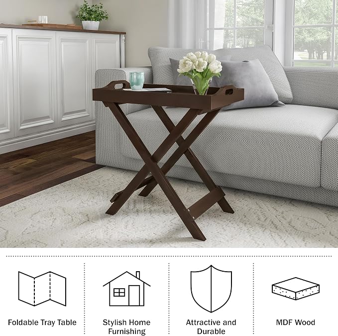 Lavish Home Folding TV Tray Table Set of 2 - Contemporary Side Table with Removable Tray Top for Food Serving, Meals, or Decor in Living Room, Bedroom, or Home Office (Brown)