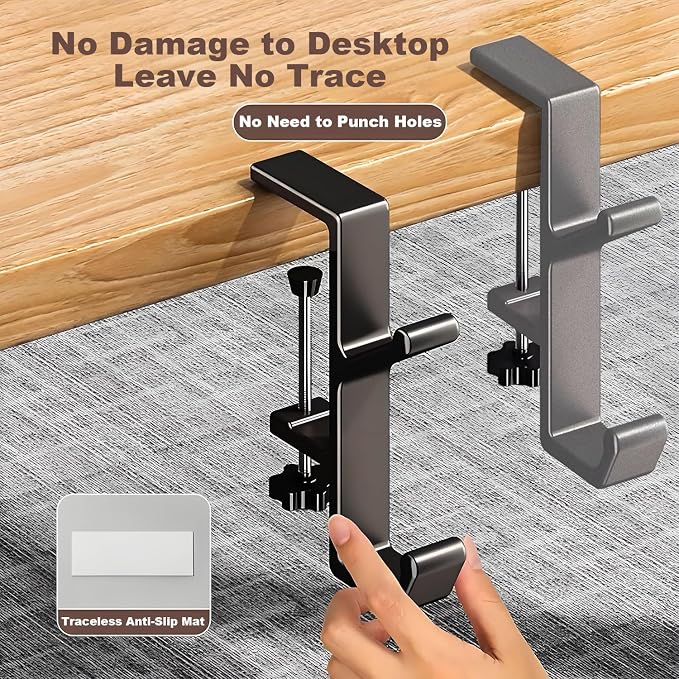 Headphone Stand - Aluminum Alloy Headphone Holder, Under Headset Stand for Desk Fit for PC Gaming Headset Hanger Hook Suitable for Office, Computer, Student Class Desk, Handmade Creator Table (Sliver)