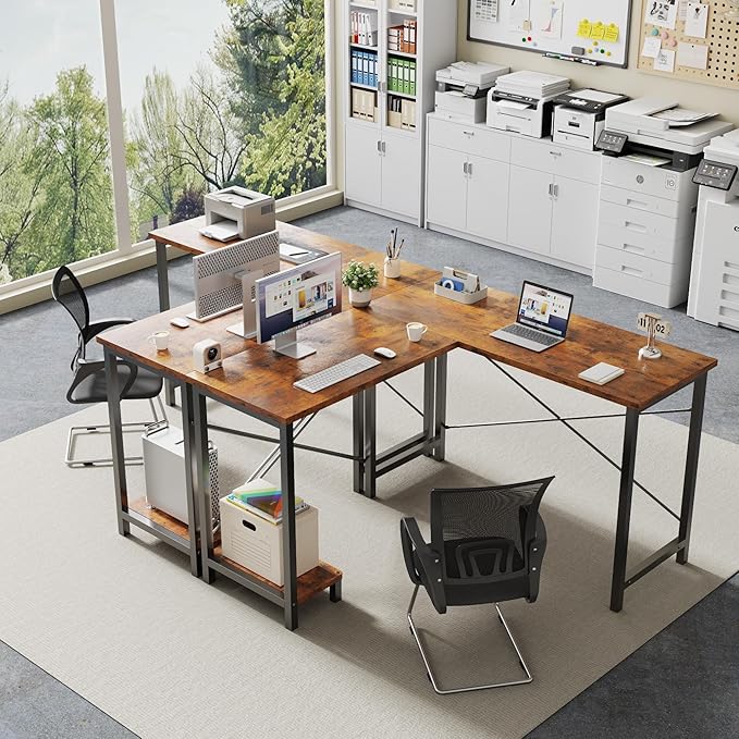DUMOS L Shaped Desk, Computer Gaming Desks Corner Office Table with CPU Shelf for Home Study Writing Work Station 50 Inch, Sturdy Modern Design, Study, and Home Office Use, Rustic Brwon