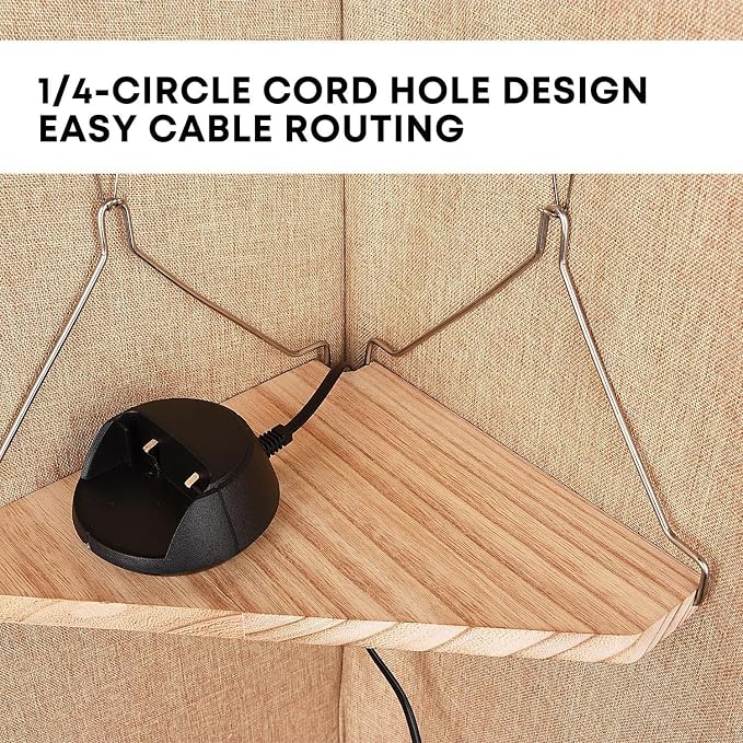 Fabric Wall Cubicle Corner Shelf for Work Decor, Wooden Organizer Storage Shelf with Hangers Accessories