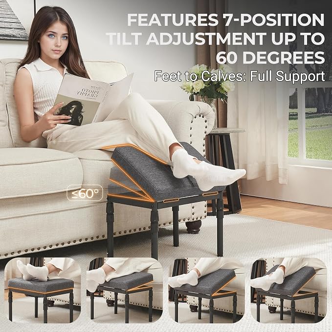 TIOPGHAD Adjustable Ottoman Pouf, 4 Height Position & 60 Degree Tilt Angle Adjustment Footrest Ottomans Footrest Foot Stools Pouffe Footstool for Under Desk for Living Room Home(Carbon Gray)
