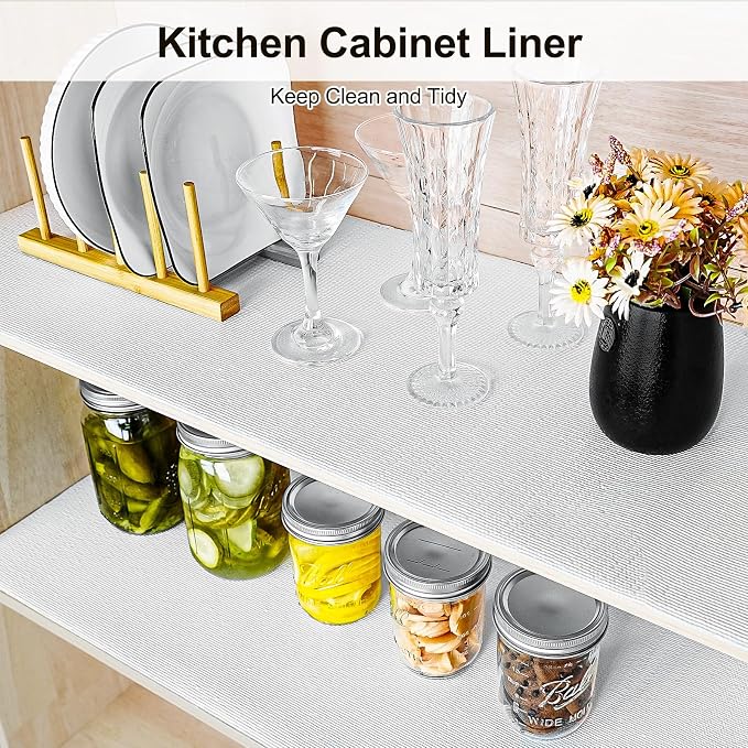 Drawer and Shelf Liner for Kitchen Cabinet,Non-Adhesive Cabinet Liner 24in x 30FT,Waterproof Shelf Paper Non-Slip Mats Cupboard Liner Contact Protect Dresser/Shelves/Table-White