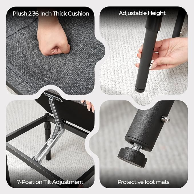 TIOPGHAD Adjustable Ottoman Pouf, 4 Height Position & 60 Degree Tilt Angle Adjustment Footrest Ottomans Footrest Foot Stools Pouffe Footstool for Under Desk for Living Room Home(Carbon Gray)
