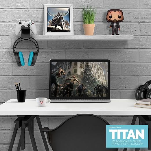BRAINWAVZ The Titan - Desktop Gamepad Controller & Headphone Hanger Holder - Designed for Xbox ONE, PS4, PS3, Dualshock, Switch, PC, Steelseries, Steam & More, Reduce Clutter, Black
