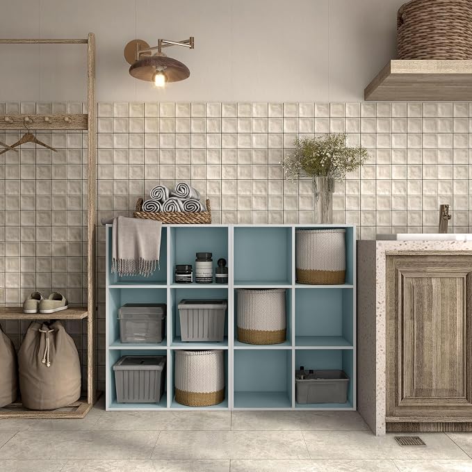 Homes: Inside + Out Apexa 6-Cube Storage Organizer Shelves, Stackable Wood Bookcase Fits Cubby Bins for Organization, Dorm Teen Room Decor & Home Office, Light Blue